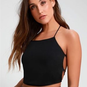 Black lace up crop top